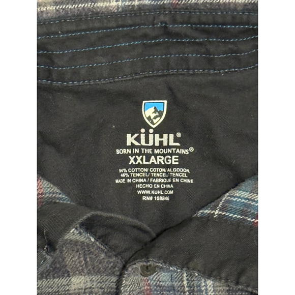 KÜHL Mens Grey/Blue Plaid Casual Button Down Pocket Shirt Sz XXLarge​ - Picture 8 of 8